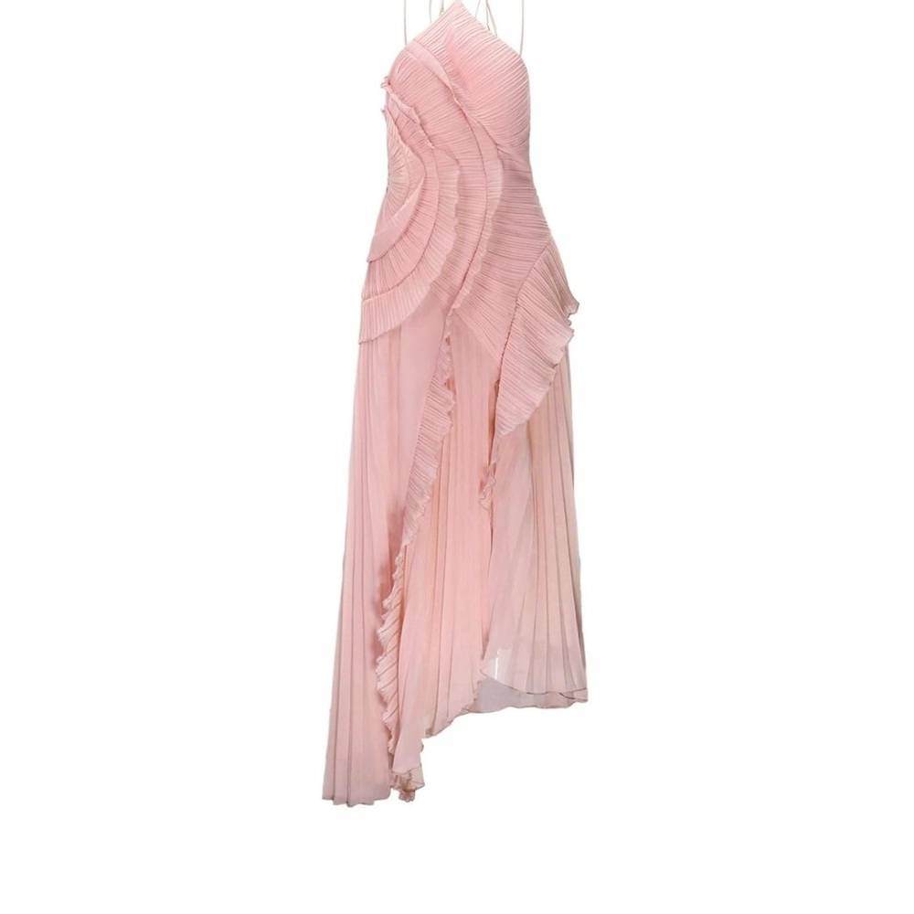 Elegant Pink Pleated Dress